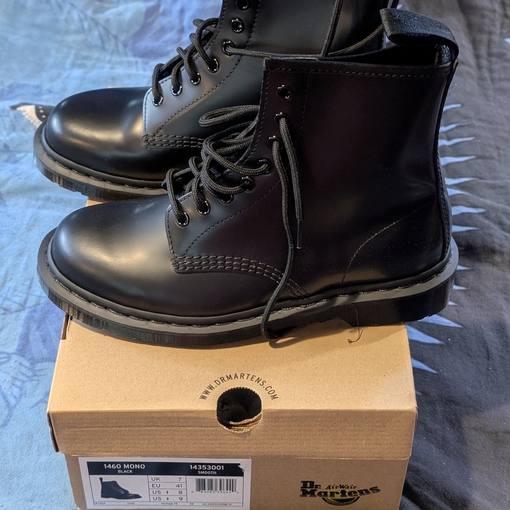 Rare Dr. Martens 1460 Mono Black Combat Boots 90s Style